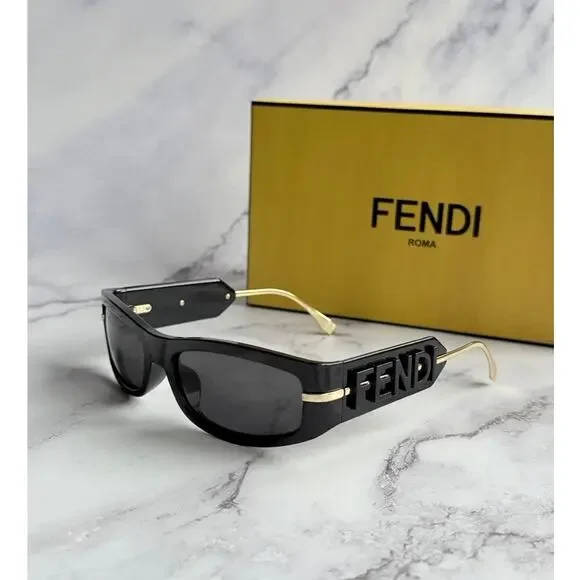 FENDI shield sunglasses 0057/s black and gold hardware s-l400.jpg main image 2